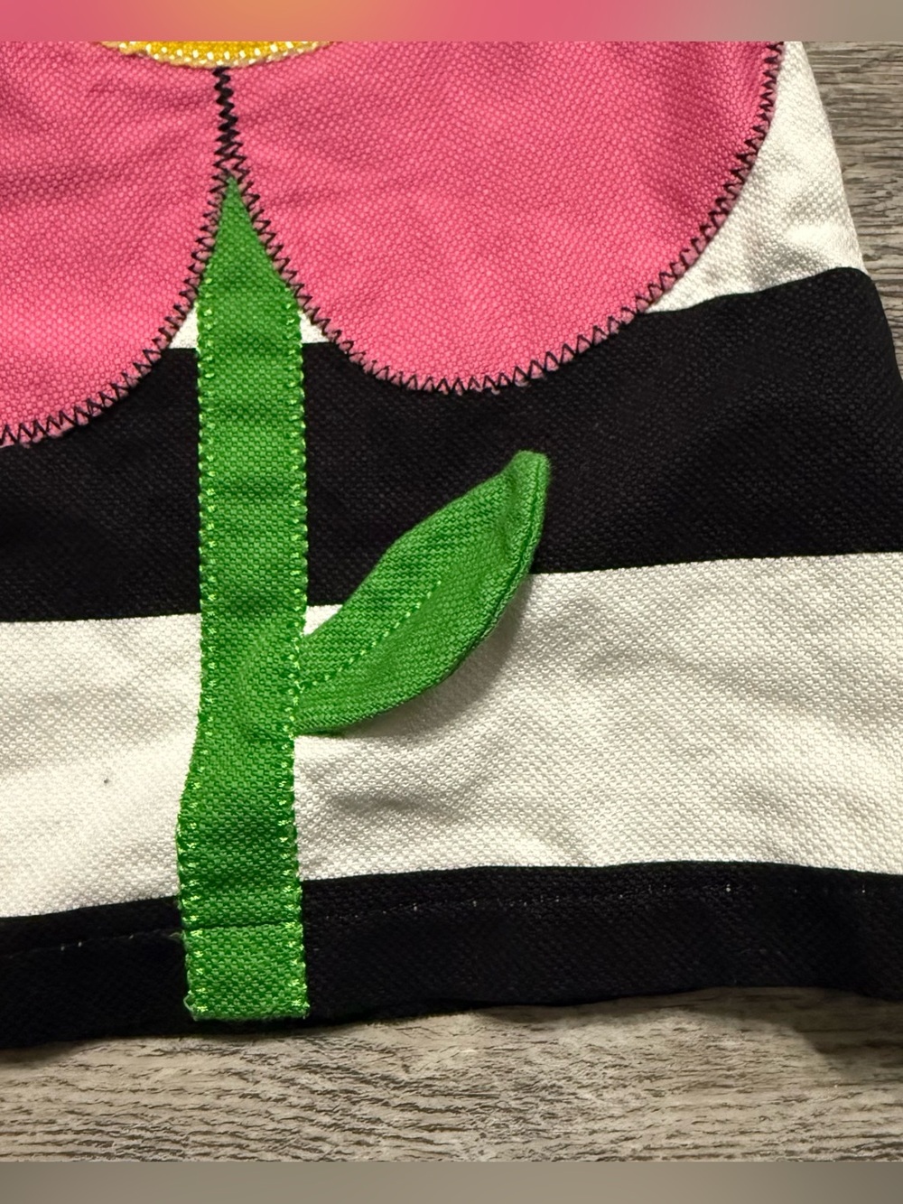 Mud Pie Baby Girl Dress 9-12M Black White Striped Pink Flower Bow - Picture 2 of 5